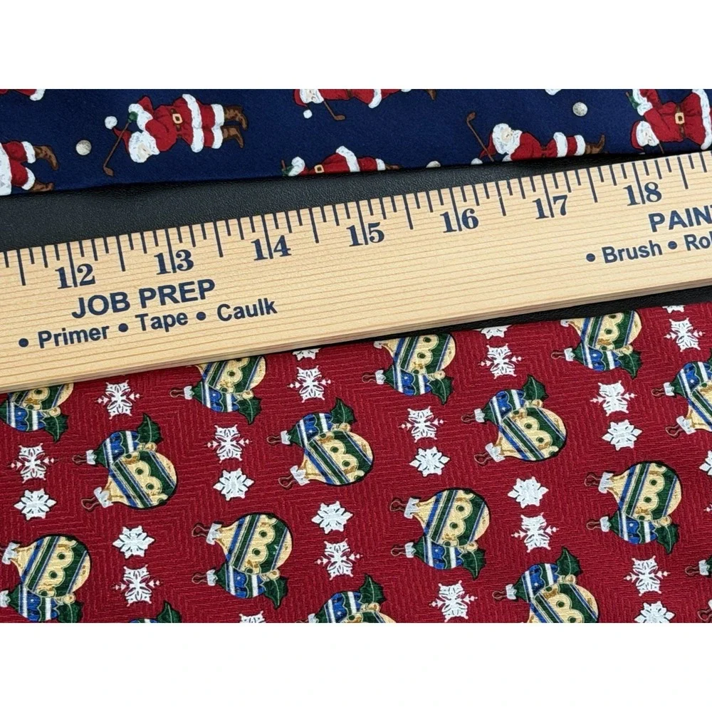 Lot of 2 Christmas Tie's Navy Santa Plays Golf &‎ Red Christmas Ornaments